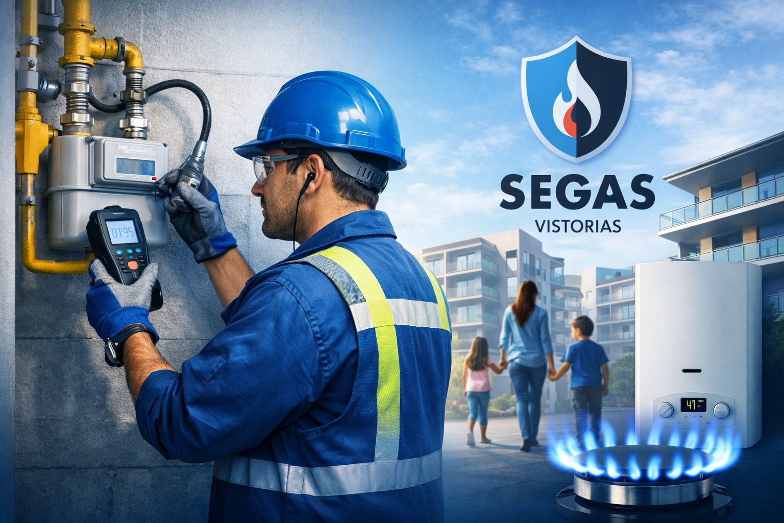 Técnico da SEGÁS realizando vistoria de gás com equipamento de medição